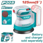 Șlefuitor orbital TOTAL 20V Li-Ion, 125 mm, brushless, fără fir
