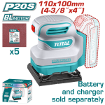 Mașină de șlefuit cu talpă pătrată TOTAL 20V Li-Ion, brushless 110x100 mm