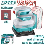 Mașină de șlefuit cu talpă pătrată TOTAL 20V Li-Ion, brushless 110x100 mm