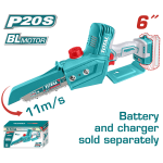 Mini drujbă pe acumulator TOTAL 20V, 6" cu motor brushless (fără baterie)