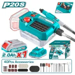 Mini polizor TOTAL 20V 2.0Ah, cu acumulator, incarcator si 40 accesorii