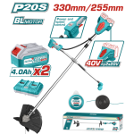 Motocoasă și trimmer pe acumulator TOTAL 40V Li-Ion, 2x4Ah + încărcător