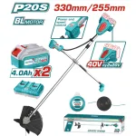 Motocoasă și trimmer pe acumulator TOTAL 40V Li-Ion, 2x4Ah + încărcător
