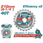 Pânză circulară TCT pentru lemn Total, 210 mm, 40 dinți, ax 25,4 mm