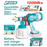 Pistol de vopsit TOTAL 20V fara fir, cu rezervor 1000 ml, duze 1.5/2.5 mm