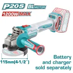 Polizor unghiular TOTAL 20V brushless, 115 mm, 3 trepte, Industrial