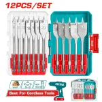 Set 12 burghie plate pentru lemn TOTAL, tijă hex 1/4", 8–32 mm