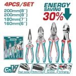 Set 4 clești TOTAL Cr-V cu pârghie înaltă, mânere TPR (6/7/8 inch)