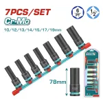 Set tubulare impact adanci 1/2 TOTAL, 7 piese Cr-Mo, 78 mm (10–19 mm)
