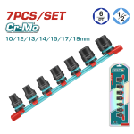 Set tubulare de impact adanci TOTAL 1/2, 7 piese Cr-Mo (10–19 mm)