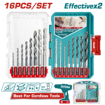 Set burghie TOTAL 16 piese pentru metal, beton și lemn, cu tijă hexagonală