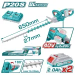 Trimmer pentru tuns gard viu TOTAL 40V Li-Ion, 65 cm, cu 2 acumulatori și încărcător