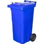 Pubelă Europlast 120 L din HDPE, albastră, cu roți, pentru deșeuri