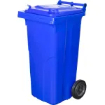 Pubelă Europlast 120 L din HDPE, albastră, cu roți, pentru deșeuri