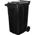 Pubelă Europlast 240 L din plastic HDPE, neagră, cu roți și capac