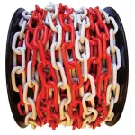 Lanț de avertizare din plastic 6 mm, 25 m, roșu-alb, pe tambur