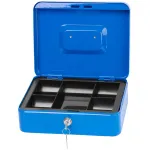 Casetă metalică pentru bani CashBox 25x20x9 cm, cu cheie și compartimente