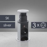 Distribuitor încastrabil camuflabil cu 3 prize, argintiu, 16A, cablu 1,5 m