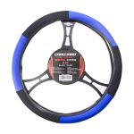 Husă volan auto Carguard 38 cm, negru/albastru, piele ecologică + textil