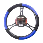 Husă volan auto Carguard 38 cm, negru/albastru, piele ecologică + textil