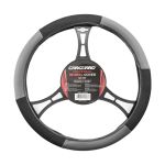 Husă volan auto universală 38 cm negru/gri Carguard, piele eco + textil