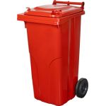 Pubelă Europlast 120 L din HDPE, roșie, cu roți pentru colectarea deșeurilor