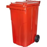 Pubelă Europlast 240 L din HDPE, roșie, cu capac și roți pentru deșeuri