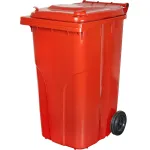 Pubelă Europlast 240 L din HDPE, roșie, cu capac și roți pentru deșeuri