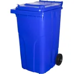 Pubelă Europlast 240L din plastic HDPE, albastră, cu roți și capac
