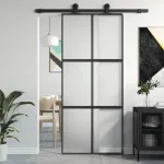 Ușă glisantă, negru, 90x205 cm, sticlă securizată și aluminiu GartenMobel Dekor