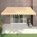 Copertină retractabilă automată, galben și alb, 4,5x3 m GartenMobel Dekor