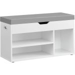 VASAGLE Pantofar cu banca, capitonata, 3 compartimente, sarcina 150 kg, 30x80x44 cm, modern, alb Household NewTrend