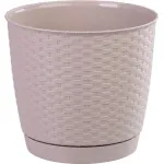 Ghiveci rotund Ratolla 25 cm, mocca, cu farfurie tip ratan