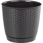 Ghiveci rotund Ratolla 25 cm, maro închis, cu farfurie inclusă