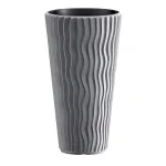 Ghiveci înalt cu inserție Sandy Slim 400, gri, model cu valuri verticale