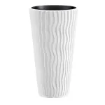Ghiveci cu inserție Prosperplast Sandy Slim 400, alb, înalt cu nervuri