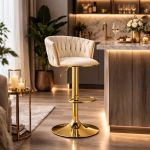 Scaun de bucatarie/bar, Artool, Mig, rotativ, catifea bej, picior metal auriu, 51x50x84-105 cm GartenVIP DiyLine