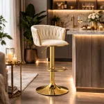 Scaun de bucatarie/bar, Artool, Mig, rotativ, catifea bej, picior metal auriu, 51x50x84-105 cm GartenVIP DiyLine