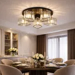 Lustră clasică modernă Sasha LC117/5BK, 5xE27, metal și cristal, negru, cu abajur