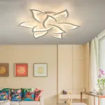 Lustră LED LOTUS 91W cu telecomandă, 9 petale, dimabilă, alb (rece/cald/neutru)