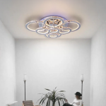 Lustră LED LIA 182W cu telecomandă, cristale, RGB, 8 cercuri, alb-crom