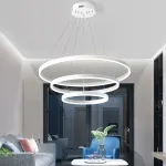 Lustră LED suspendată SERENA 85W cu telecomandă, 3 cercuri, 60 cm, alb, dimabilă