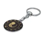 Breloc zodia Fecioară din metal cu finisaj epoxy, negru-auriu