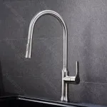 Baterie de bucătărie cu duș extractibil, inox SUS304 satinat, 49 cm, CF023