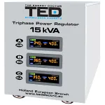 Stabilizator Tensiune Trifazat Servomotor 15KVA, Putere 15000VA, Protectie Supratensiune, Subtensiune, Supraincalzire, Supraincarcare, Precizie ±3% SafetyGuard Surveillance
