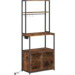 VASAGLE Raft bucatarie cu 4 prize, blat de lucru 90 cm, raft microunde, dulap si carlige, 40x60x170 cm, maro rustic Household NewTrend