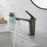 Baterie lavoar grafit Gun Grey din alamă sanitară, monocomandă, 18 cm