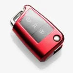 Husă cheie auto tip briceag compatibilă Golf MK7, 3 butoane, TPU roșu