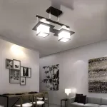 Lustră clasică Aramis cu lemn, abajur pătrat, 2xE27, gri-negru