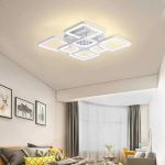 Lustră LED ZOE 138W cu telecomandă, 8 pătrate, dimabilă, lumină 3 culori, alb